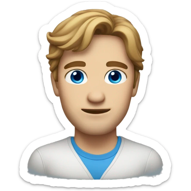 light brown hair chin length man with long face, hair sticking up blue eyes sticker