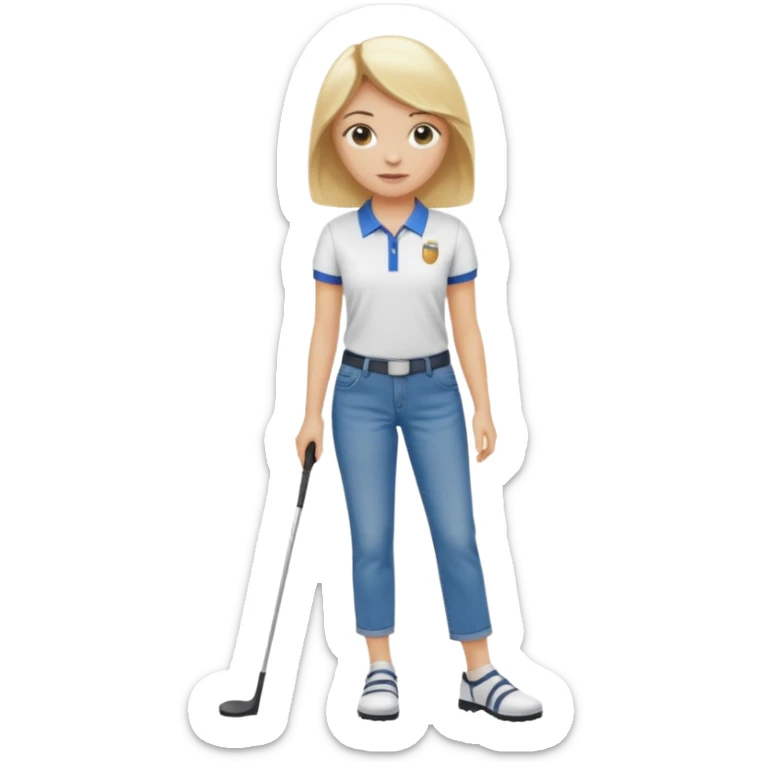 Girl with blonde hair and a golf shirt and jeans and sandals  sticker