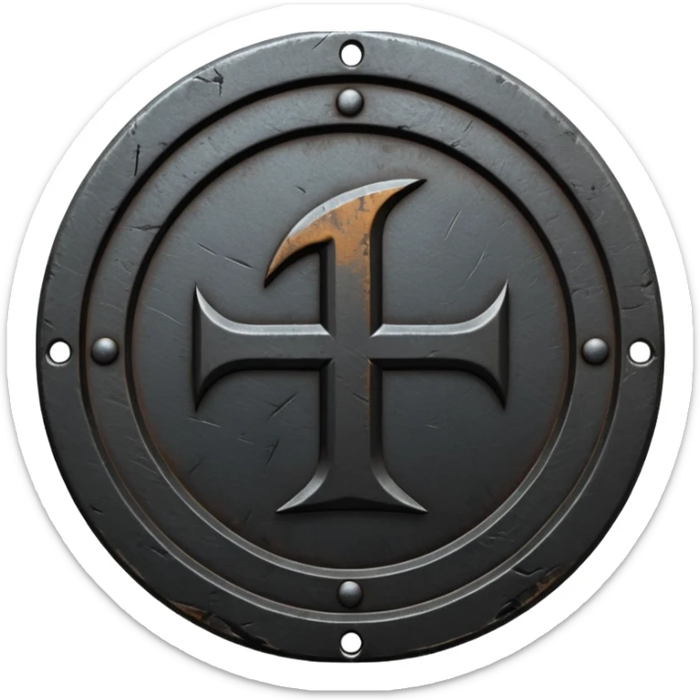 Minimal emoji, gothic metal coin made of black steel, engraved number 1 at the center, ancient industrial aesthetic, worn metal texture, no glow, no neon, flat emoji design, centered, transparent background sticker