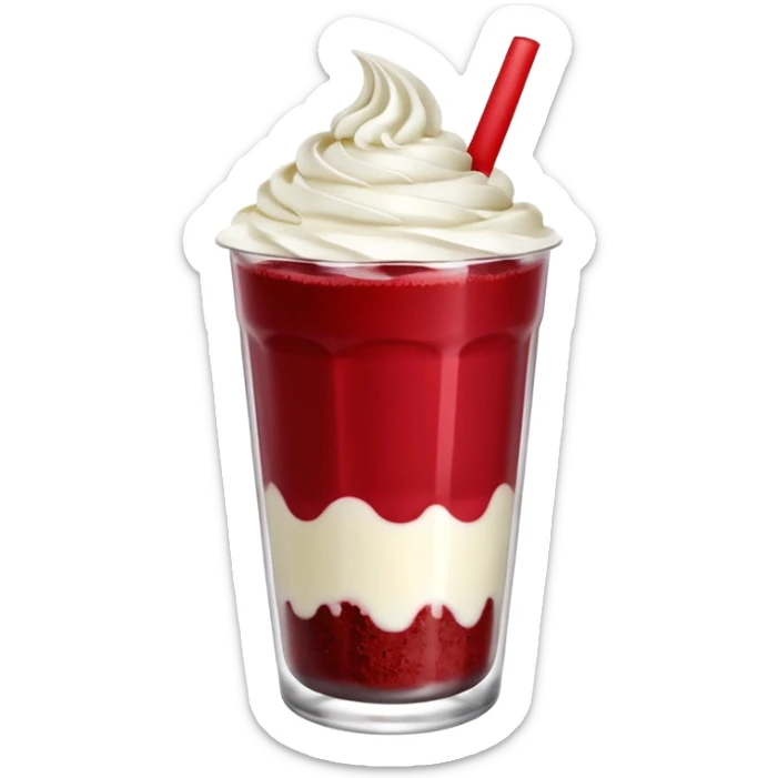 crea una bebida de red velvet con bolitas de yogurt como topping en vaso de plastico con popote, el topping no es crema, son poppings de yogurt sticker
