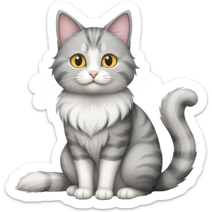 a grey and white cat sitting regally sticker
