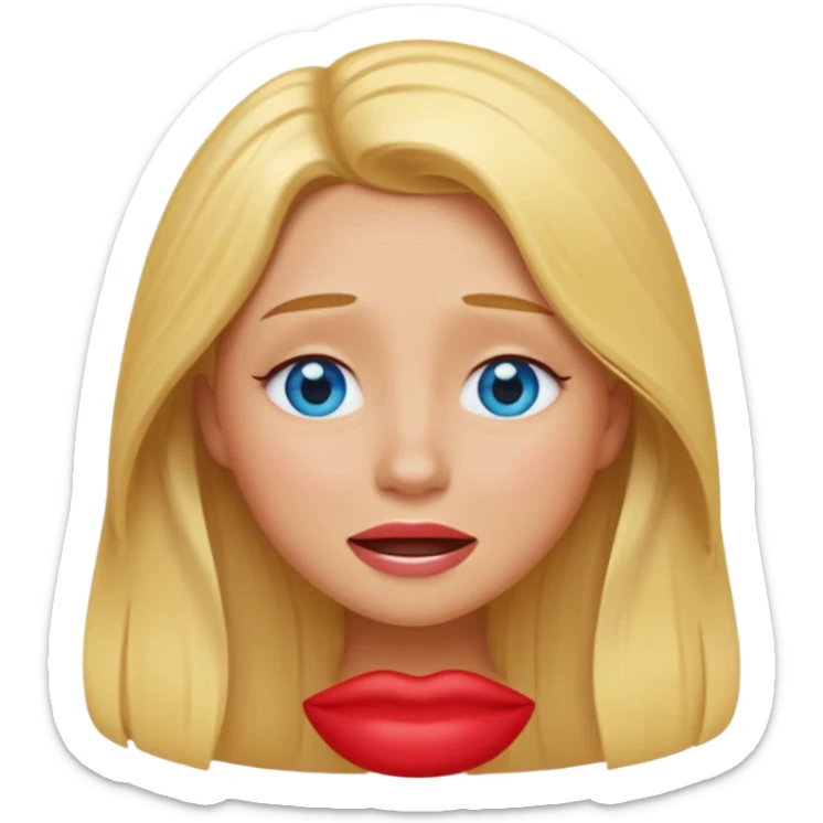 A woman with long blonde hair, blue eyes, and full lips, with a tanned complexion, depicted as a cute 3D emoji, round shape, yellow skin, simple smile, Pixar style, trending on artstation, white backgroun

Crying  sticker