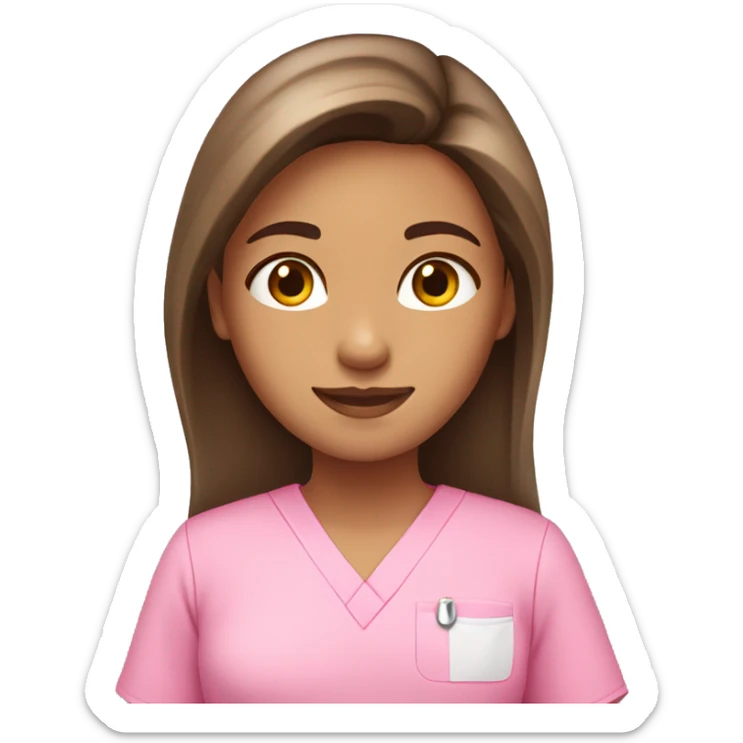 cute tan girl with long straight brown hair wearing pink scrubs sticker