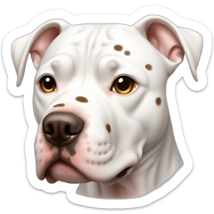 white pitbull dog with brown spots in the face and a big one spot in the eye sticker