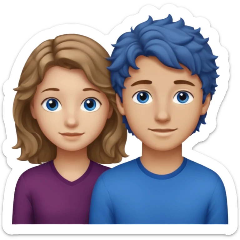 20 year old boy with slightly curly dark blonde hair and blue eyes with 20 year old girl with brown hair and blue eyes (girl is brunette (straight hair), boy is blonde.) sticker