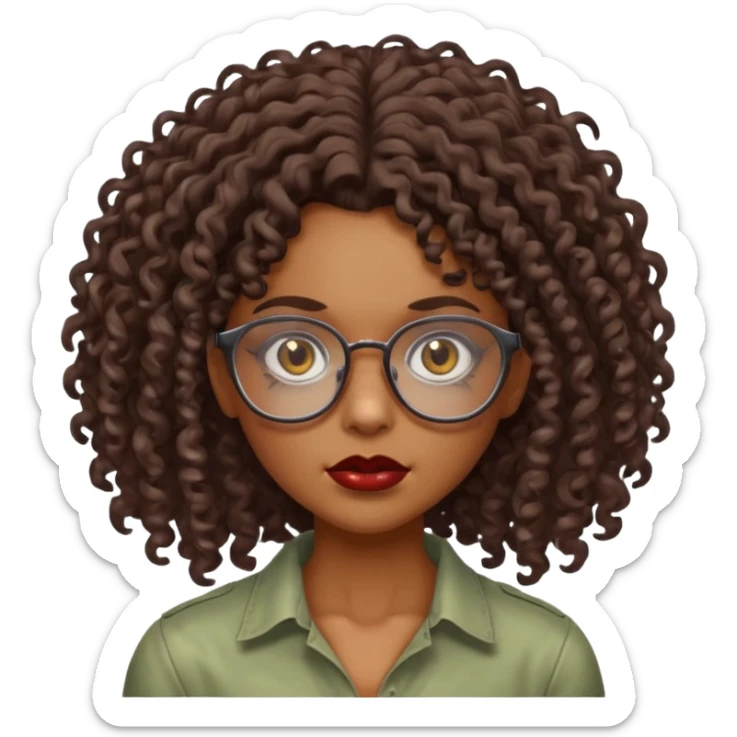 Faz uma zombie feminina parda, muito bonita, cabelo cacheado, óculos de grau e olhos castanhos sticker