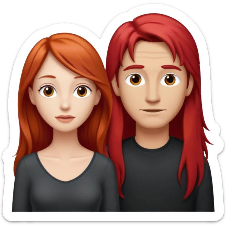 Mujer flaca con cabello largo color rojo color de piel blanca, hombre de color medio moreno con cabello color negro, flaco sticker