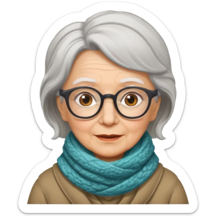 very old lady grandma wearing glasses with a warm scarf emoji sticker