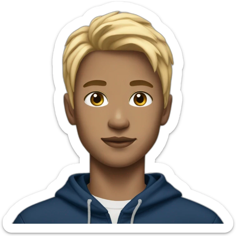 Strong Boy with a black puma hoodie And blue shorts And blonde hair sticker