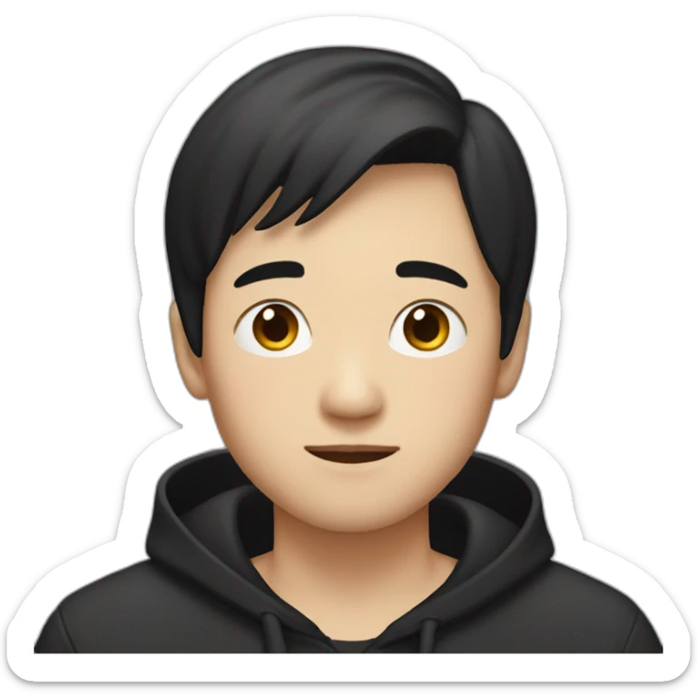 A mature Chinese boy with black hair wearing black hoodie sticker