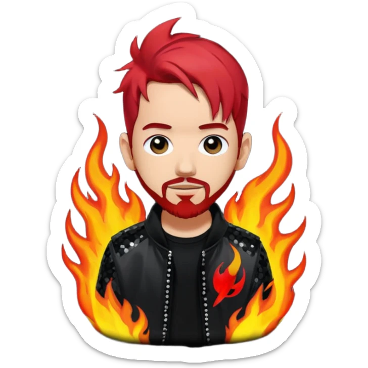 Mike Shinoda with fiery red hair, black sequin tour outfit  sticker