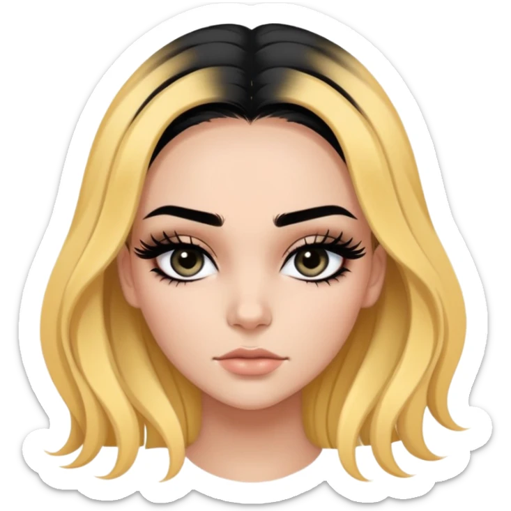 pretty female with a buss down middle part with baby hairs “edges” in jet black color with long full dark lashes with bottom lashes giving mean and sexy sticker
