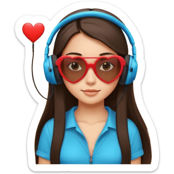 brunette girl long straight hair heart-shaped sunglasses headphones on sand sticker