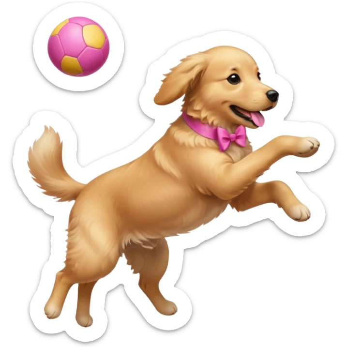 girly dog with a pink bow jumping in the air to catch a ball sticker