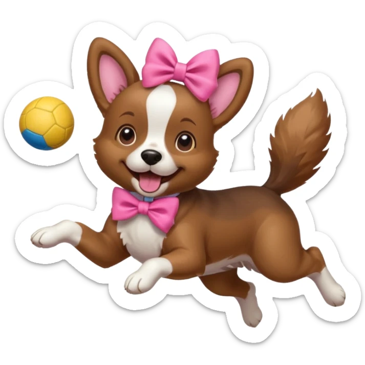 girly dog with a pink bow jumping in the air to catch a ball sticker
