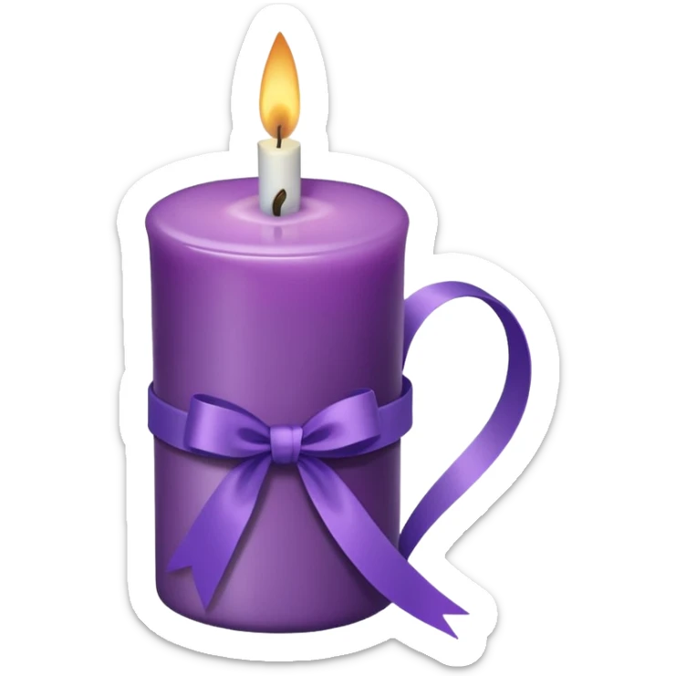 A cup of purple candle with purple ribbon wrapped around the cup. sticker