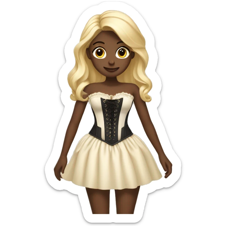 A girl with blonde hair and dark skin wearing a cream Color corset with a long cream coloured skirt  sticker