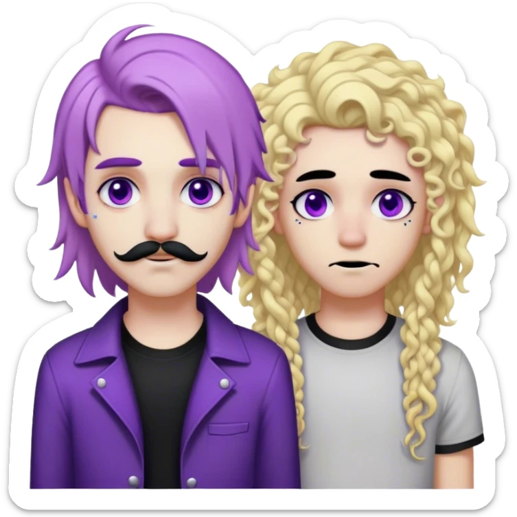 Emo girl with purple mullet and black eyeliner with piercings and man with long straight blonde hair and curly mustache  sticker