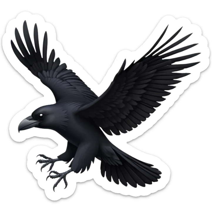 black raven in flight, representing bird shows at Puy du Fou theme park, emoji style sticker
