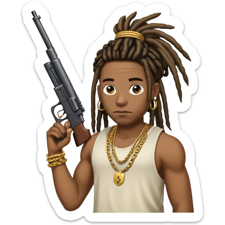 african-american race pig with dreads looking gangster with gun and tank top, with diamond blinging chain sticker