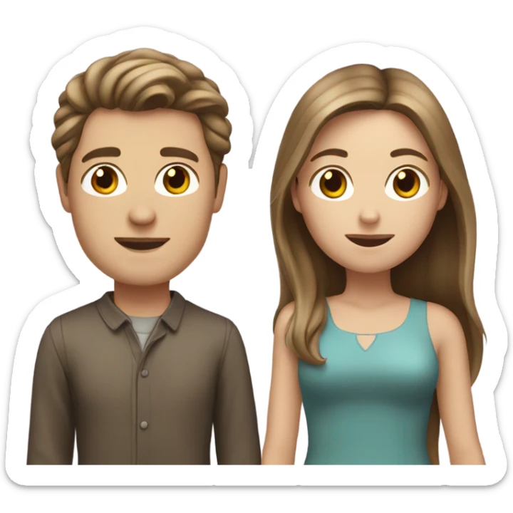 White young couple male has darker hair than female both have brown hair female has brown hair and long sticker