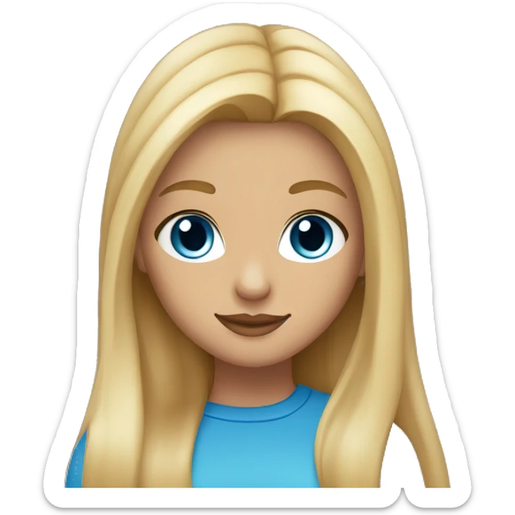 a girl with long, straight blond hair, blue eyes, plump lips, light makeup, dark tanned skin sticker