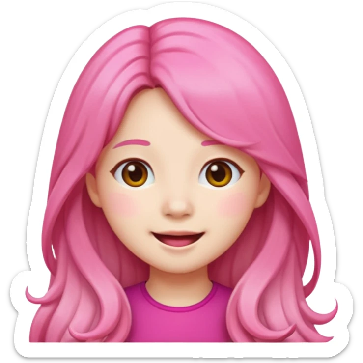 wonyoung as an apple-style emoji, cheerful expression, long hair, pink accents sticker