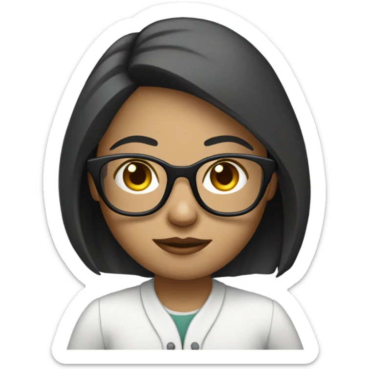 a girl in front of laptop, focused. White Skin, Glasses sticker