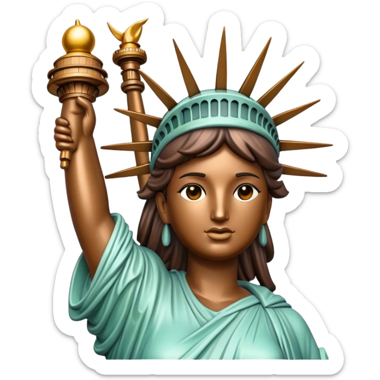 Cinematic Realistic Statue of Liberty Landmark Emoji, depicted with the iconic, majestic statue set against a clear sky rendered with detailed textures and dramatic, symbolic lighting. sticker