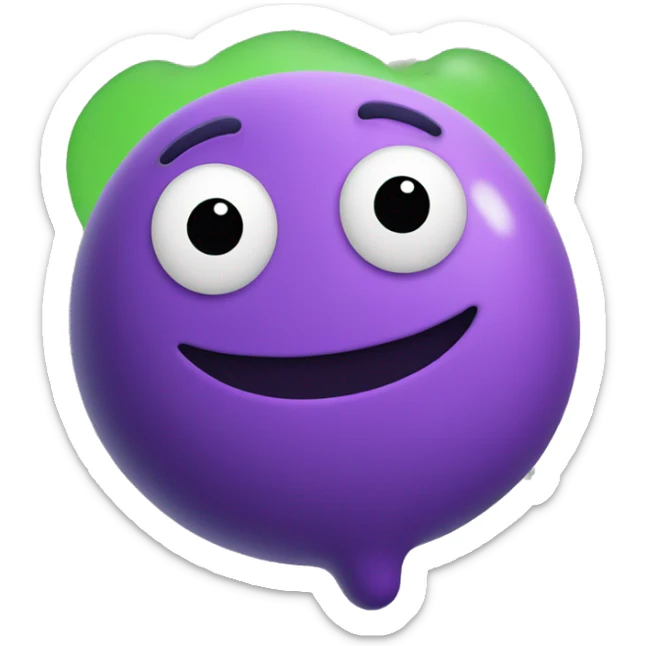 A purple chibi blob with a survey in it's hand whosing a green smiling emoji sticker