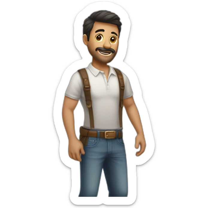 Hombre bien vestido con Iphone 15 pro max llamando a una persona, rehacer este emoji con color de la piel color piel sticker