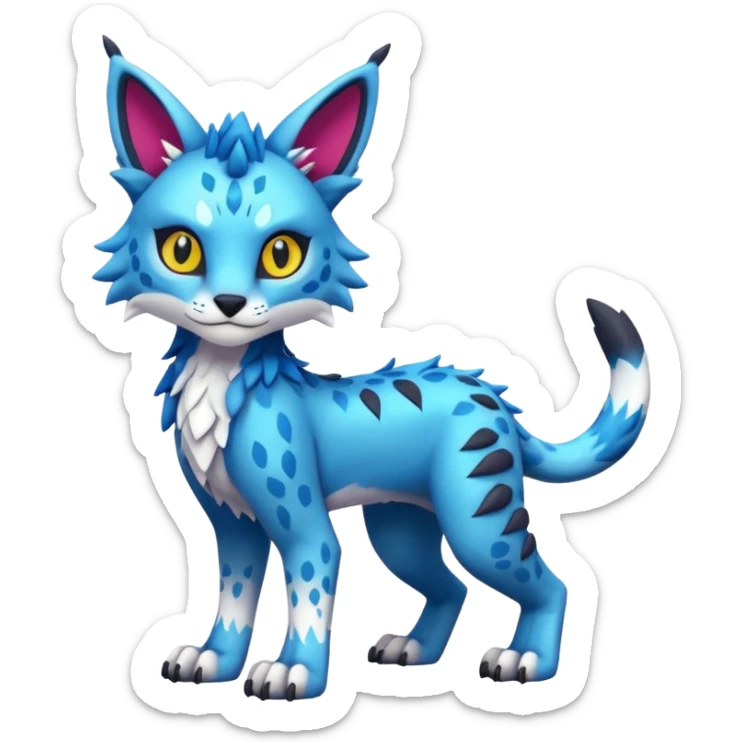 Colorful tropical kawaii edgy cute Lynx-Trico-Sergal-Wolf-Vernid-Fakémon-Pokémon-creature (full body) sticker