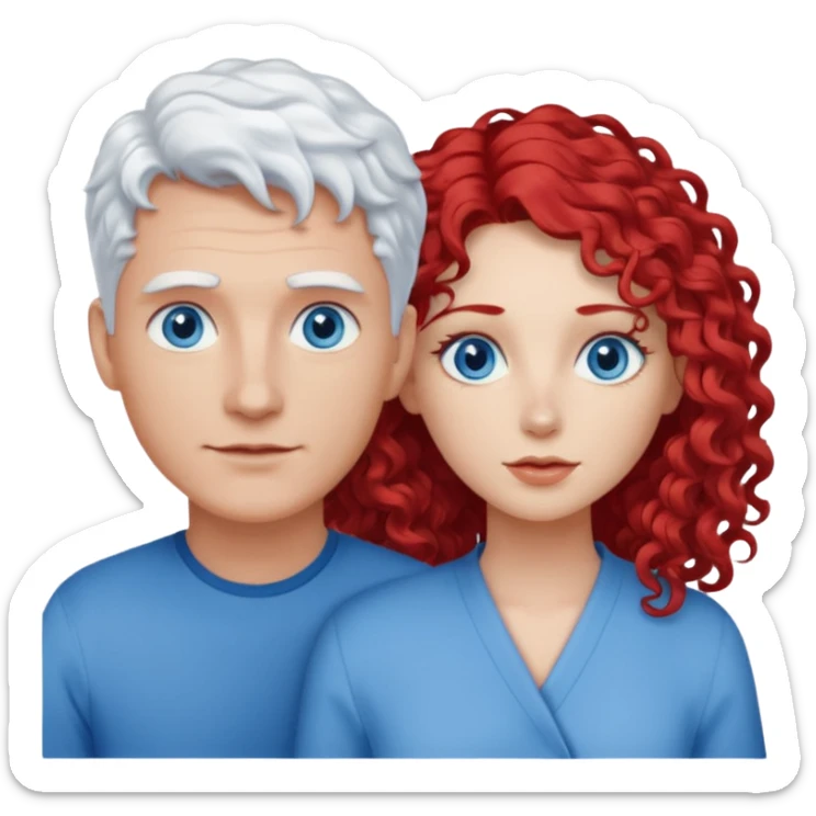 Homme cheveux blanc courts yeux bleu + femme rousse cheveux longs bouclés yeux bleu sticker