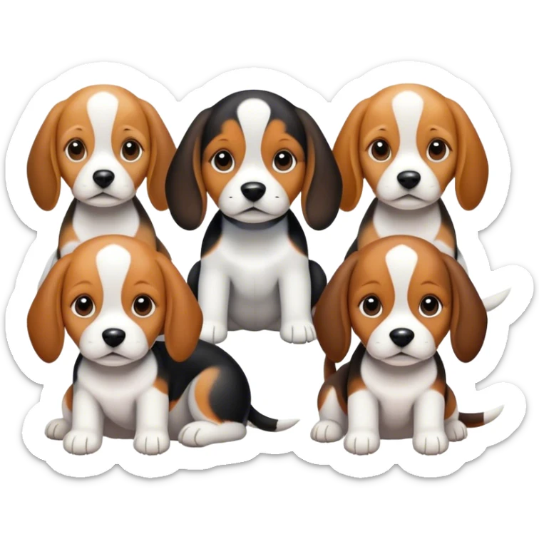 a baby beagle pup with his mom and other beagles they all have blak whie and brown fur  sticker