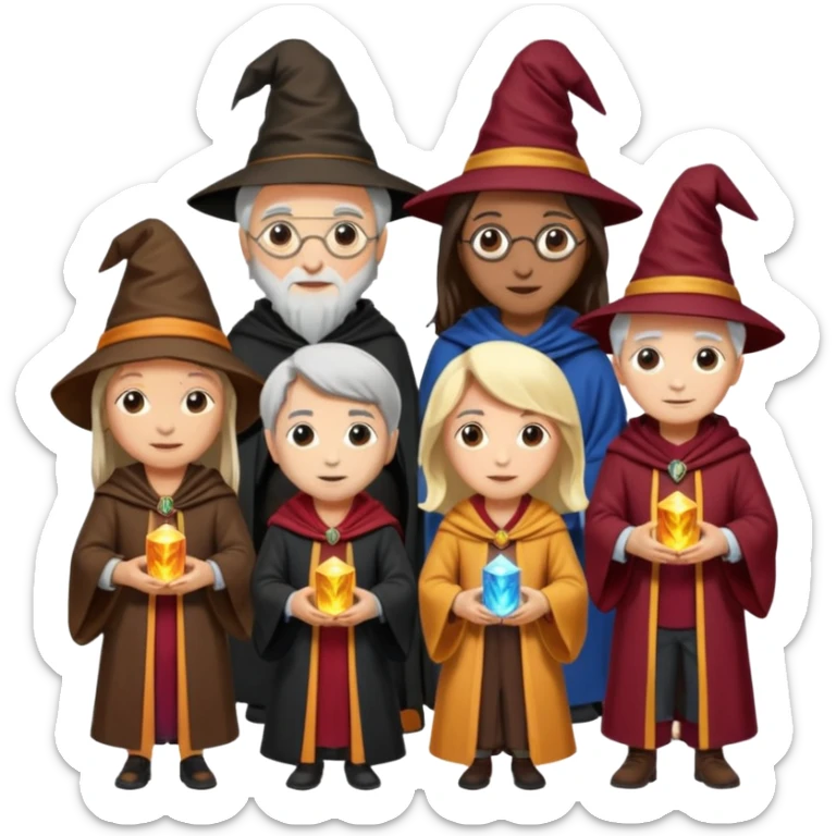 make bitlife kind of bitmojies of the harry potter universe. Make different kind of wizards and witches with different ages. make the clothes look like the one from hp sticker
