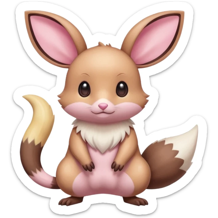 Kawaii Shiny Colorful Pastel Dedenne-Minccino-Furret-Eevee-fusion Full Body sticker