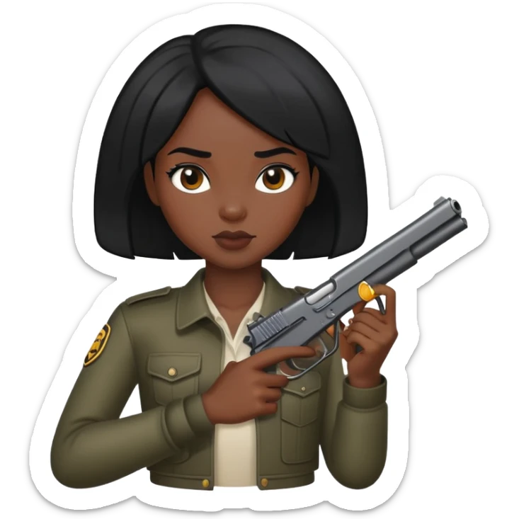 Black girl, black hair, naked, with gun. sticker