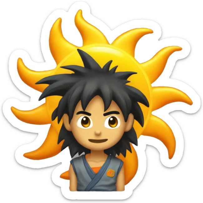 Sun with goku hair and smart and cute furry body showing full body and completehead o hair sticker