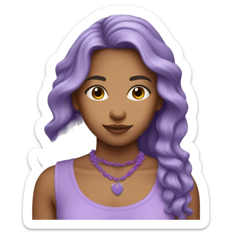 girl with long wavy lavender hair and a lavender necklace and purple tank top sticker