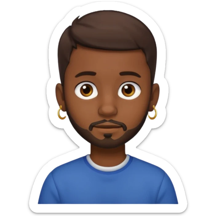 dark-skinned boy, short brown hair, with a little beard and an earring in his ear sticker