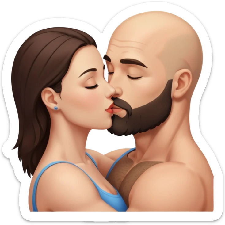 Muscular Bald man with a beard passionately kissing his young brunette wife  sticker