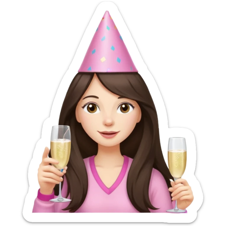 white happy long haired brunette girl in light pink at frat party sticker
