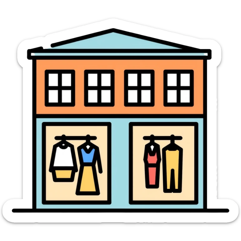 fashion company building with clothing displays in windows sticker