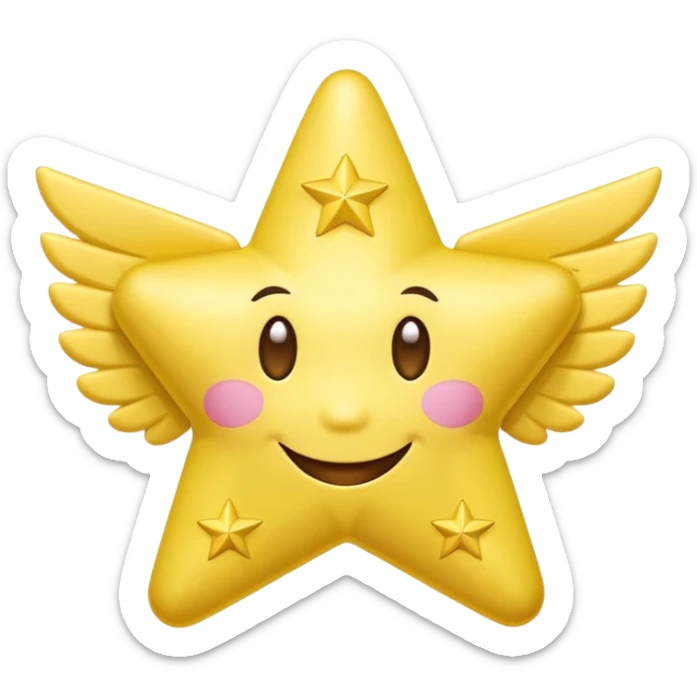 image of a cute yellow star with a smiling face and pink cheeks on a transparent background in the style of the Money with Wings emoji on Microsoft 3D Fluent 15.1, image format - square, 1:1 sticker