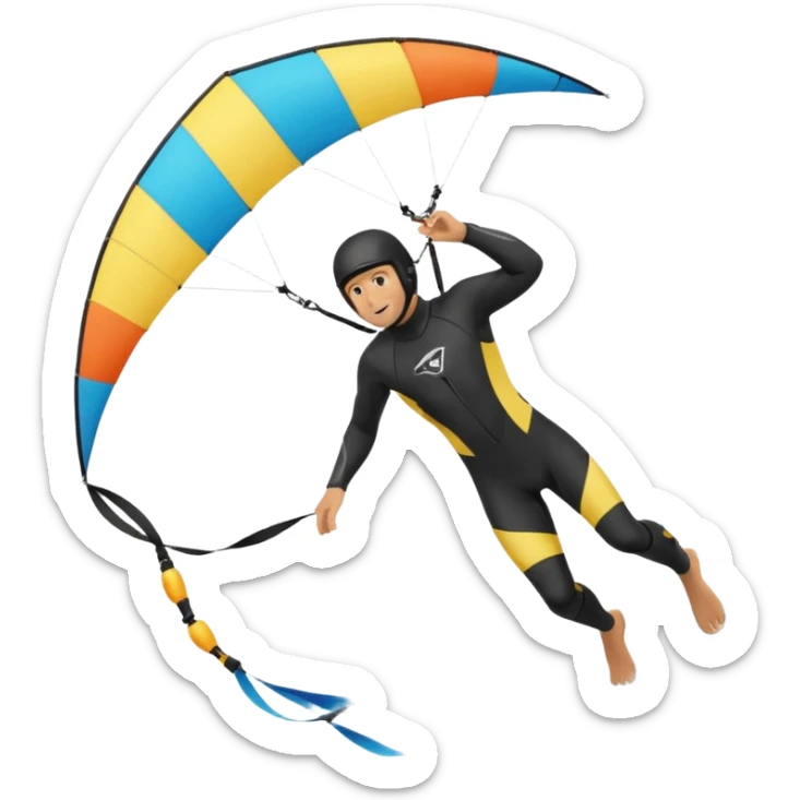 Kiterman en el aire ,caucasico con traje neopreno y casco negro, haciendo un down loop con el kite 13 metros sticker