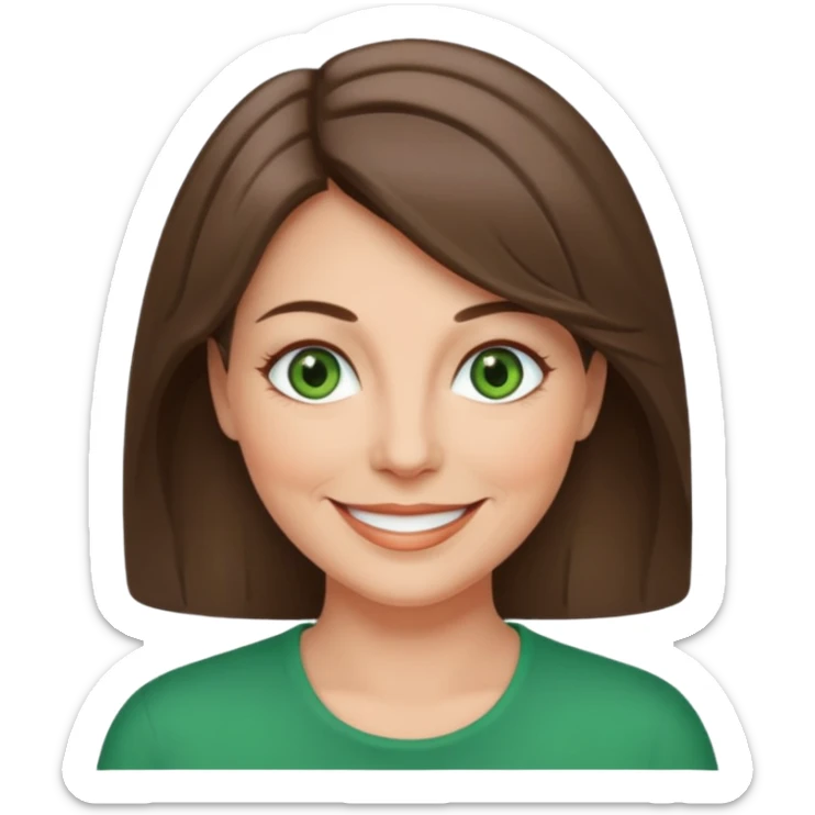 middle age woman with green eyes and long straight ashy brown hair  sticker