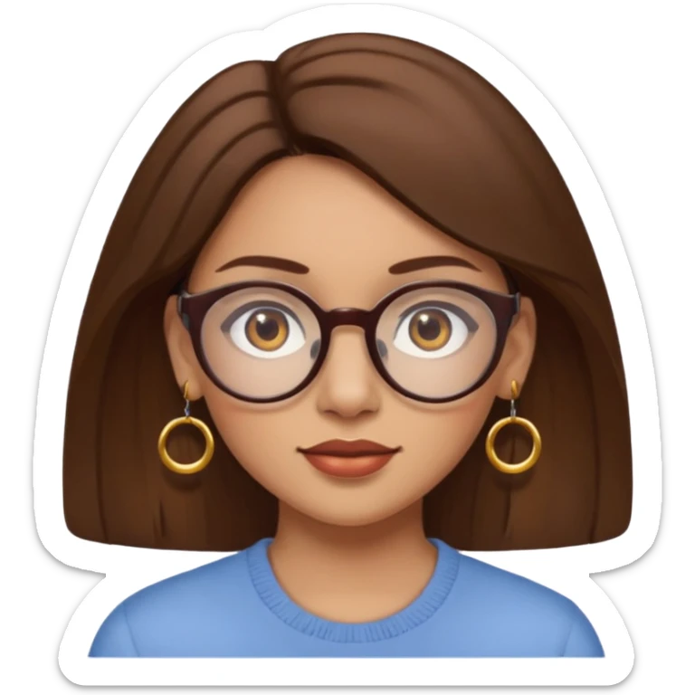 Women brown eye and brown hair with glasses and circle earing sticker