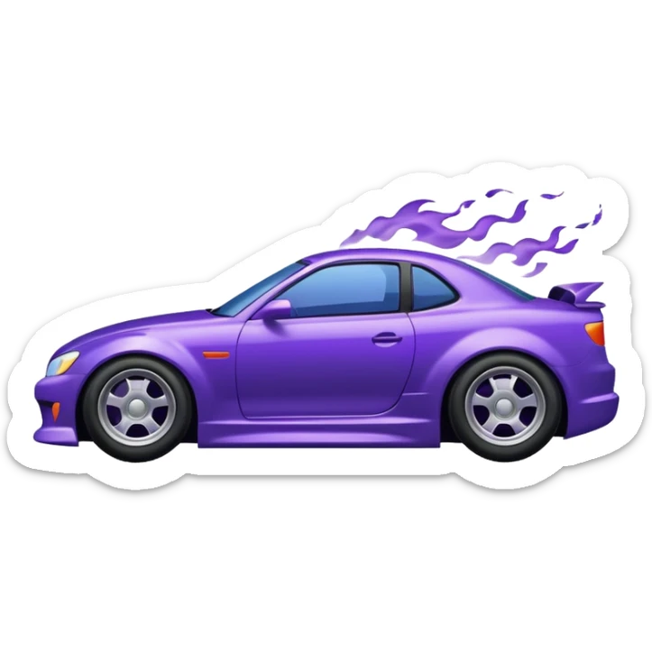 Purple car drifting with navy blue flames coming out of the rear tires. sticker