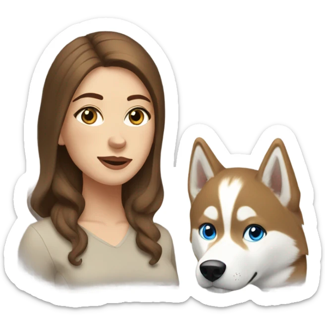 White Woman hair brown and bleus eyes and golden Husky  sticker