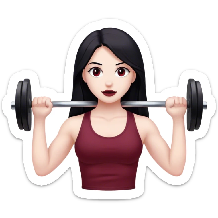Burgundy  Pale girl with long black hair lifting weights  sticker